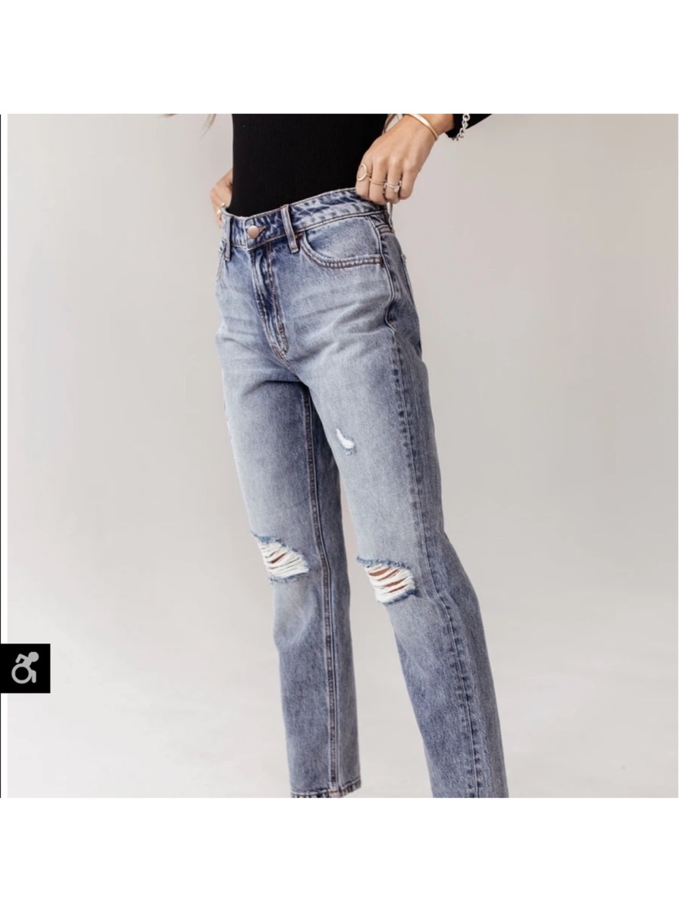 bohme Mom Jeans in Light Wash Distressed - Picture 5 of 11